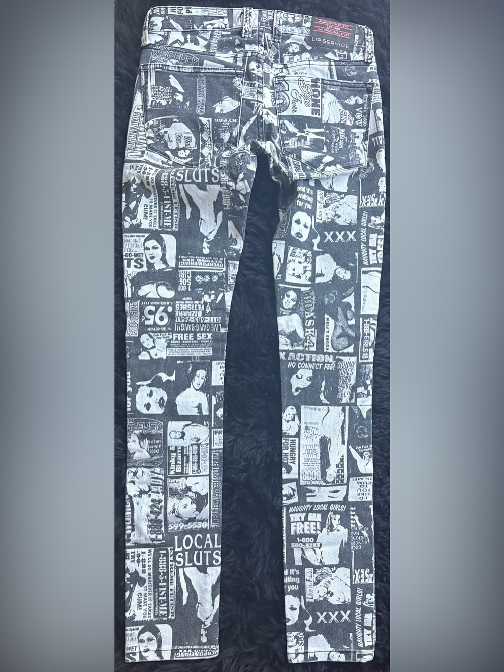 Xxx vulgar sex ad print lip service jeans rare 90s